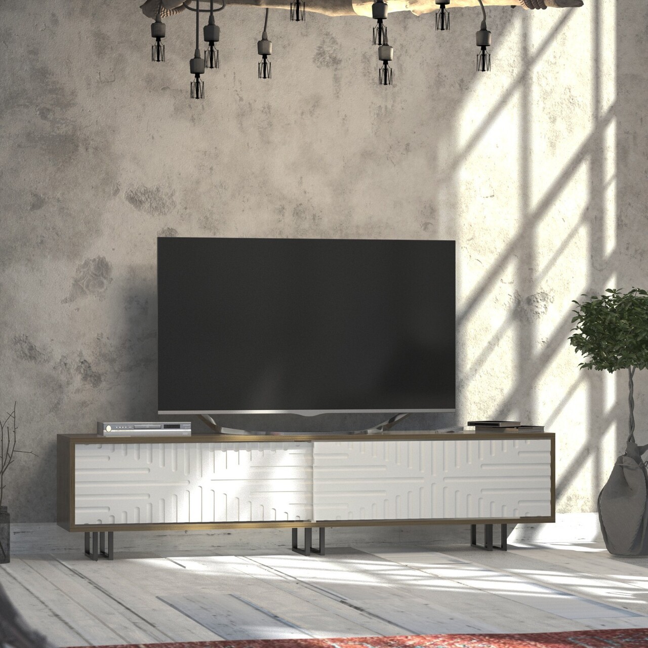 Comoda TV Askal, Zena Home, 180x35x47.4 cm, natural/alb - imagine 6